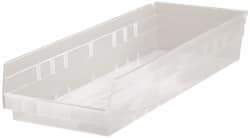 Quantum Storage - 50 Lb. Load Capacity, 23-5/8" Deep, Clear Polypropylene Hopper Shelf Bin - 4" High x 8-3/8" Wide x 23-5/8" Long - Industrial Tool & Supply