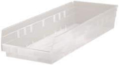 Quantum Storage - 50 Lb. Load Capacity, 23-5/8" Deep, Clear Polypropylene Hopper Shelf Bin - 4" High x 8-3/8" Wide x 23-5/8" Long - Industrial Tool & Supply