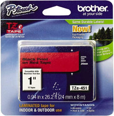 Brother - 1" Wide, Red Tape Cassette - For Label Maker - Industrial Tool & Supply