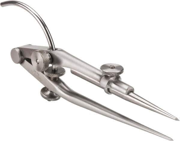 Starrett - 6 Inch Leg, Spring Joint, Steel, Polished, Divider - 8 Inch Max Measurement, 200mm Max Measurement, with Quick Nut Adjustment - Industrial Tool & Supply