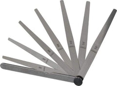 Starrett - 8 Piece, 0.002 to 0.015" Thick, Tapered Feeler Gage Set - 6" Leaf Length, 1/4 to 1/2" (Tapered) Wide, Tempered Steel - Industrial Tool & Supply