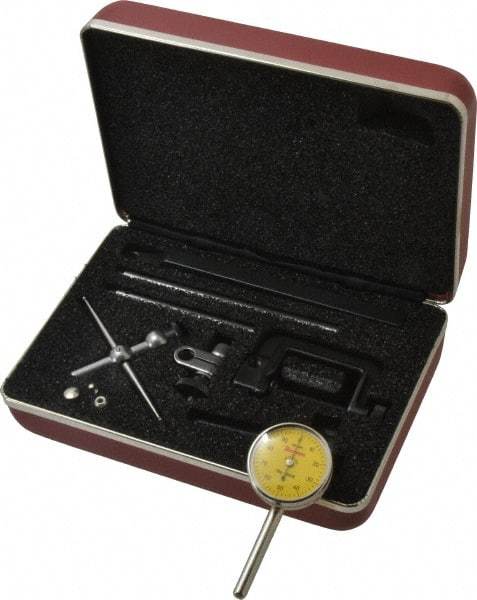 Starrett - 10 Piece, 2.5mm to 5mm Measuring Range, 1-7/16" Dial Diam, 0-100 Dial Reading, Yellow Dial Test Indicator Kit - 0.02mm Dial Graduation - Industrial Tool & Supply