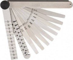 Starrett - 9 Piece, 0.1065 to 0.166" Thick, Tapered Feeler Gage Set - 4-3/4" Leaf Length, 1/4 to 1/2" (Tapered) Wide, Tempered Steel - Industrial Tool & Supply