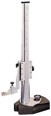 Starrett - 0 to 18 Inch Measurement, 0.001 Inch Graduation, Vernier Height Gage - Satin Chrome Finish, 7-1/2 Inch Long x 4-1/2 Inch Wide - Industrial Tool & Supply