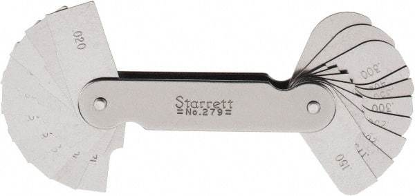 Starrett - 1 (20 Leaves) Piece, 0.02 to 0.4 Inch Radius, Radius Gage Set - Industrial Tool & Supply