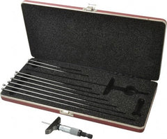 Starrett - 0 to 9" Range, 9 Rod, Mechanical Depth Micrometer - Ratchet Stop Thimble, 2-1/2" Base Length, 0.01mm Graduation, 1/8" Rod Diam - Industrial Tool & Supply