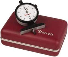 Starrett - 0 to 1/2 Inch Range, White Dial Depth Gage - 0.0005 Inch Graduation, 2-1/2 Inch Base Measuring Length - Industrial Tool & Supply