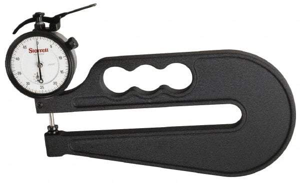 Starrett - 0 to 10mm Measurement, 0.01mm Graduation, 2-1/2 Inch Throat Depth, Dial Thickness Gage - 2-1/4 Inch Dial Diameter - Industrial Tool & Supply