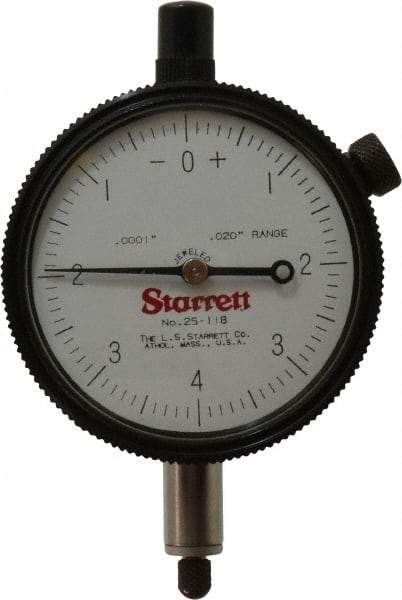 Starrett - 0.02" Range, 0-4-0 Dial Reading, 0.0001" Graduation Dial Drop Indicator - 2-1/4" Dial, 0.008" Range per Revolution - Industrial Tool & Supply