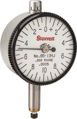 Starrett - 0.05" Range, 0-10-0 Dial Reading, 0.0005" Graduation Dial Drop Indicator - 1-1/4" Dial, 0.02" Range per Revolution - Industrial Tool & Supply