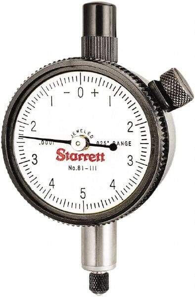 Starrett - 0.025" Range, 0-5-0 Dial Reading, 0.0001" Graduation Dial Drop Indicator - 1-11/16" Dial, 0.01" Range per Revolution - Industrial Tool & Supply