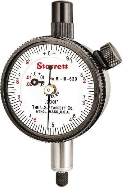 Starrett - 0.025" Range, 0-10 (Continuous), 0-5-0 (Balanced) Dial Reading, 0.0001" Graduation Dial Drop Indicator - 1-11/16" Dial, 0.01" Range per Revolution, Revolution Counter - Industrial Tool & Supply