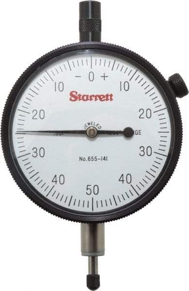 Starrett - 1/4" Range, 0-50-0 Dial Reading, 0.001" Graduation Dial Drop Indicator - 2-3/4" Dial, 0.1" Range per Revolution - Industrial Tool & Supply