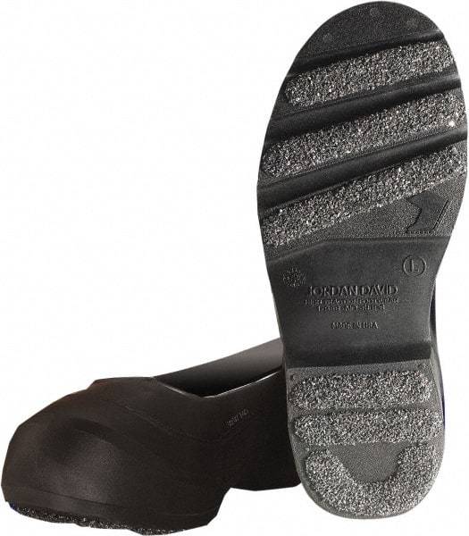 Winter Walking - Men's L (Women's M) Chemical Resistant Overshoes - 4" High, Plain Toe, Nonslip Sole, Polyurethane Upper, Black - Industrial Tool & Supply