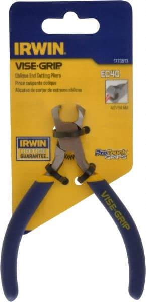 Irwin - 4-1/2" OAL, 18 AWG Capacity, Semi-Flush End Cutting Pliers - 13/16" Jaw Length x 9/16" Jaw Width, Dipped Vinyl Handle - Industrial Tool & Supply