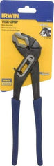 Irwin - 10" OAL, 2" Max Capacity, 7 Position Water Pump Tongue & Groove Pliers - Serrated V-Jaws, Curved Head, Dipped Vinyl Handles - Industrial Tool & Supply