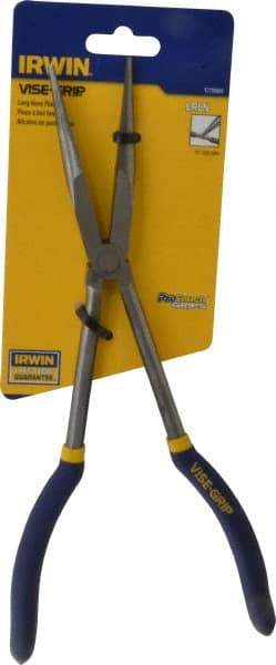 Irwin - 11" OAL, 3-1/4" Jaw Length x 2-1/2" Jaw Width, Long Nose Long Reach Pliers - Serrated Jaw, Dipped Vinyl Handles - Industrial Tool & Supply