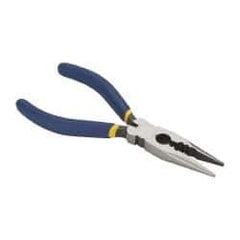 Irwin - 6" OAL, 1-7/8" Jaw Length x 3/4" Jaw Width, Long Nose Side Cutting Electrician's Pliers - Serrated Jaw, Crimper, Cutter & Stripper Head, Dipped Vinyl Handles - Industrial Tool & Supply