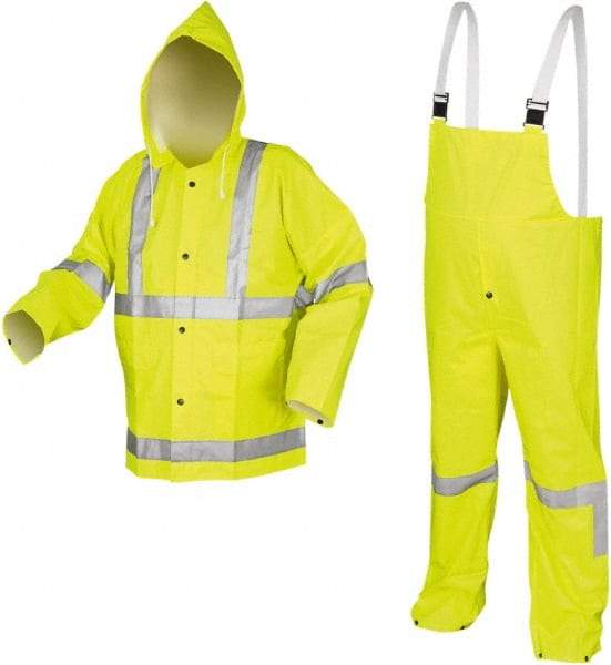 MCR Safety - Size 3XL, High Visibility Lime, High Visibility Three Piece Suit - Detachable Hood, Take Up Snaps Ankle, Take Up Snaps Wrist - Industrial Tool & Supply