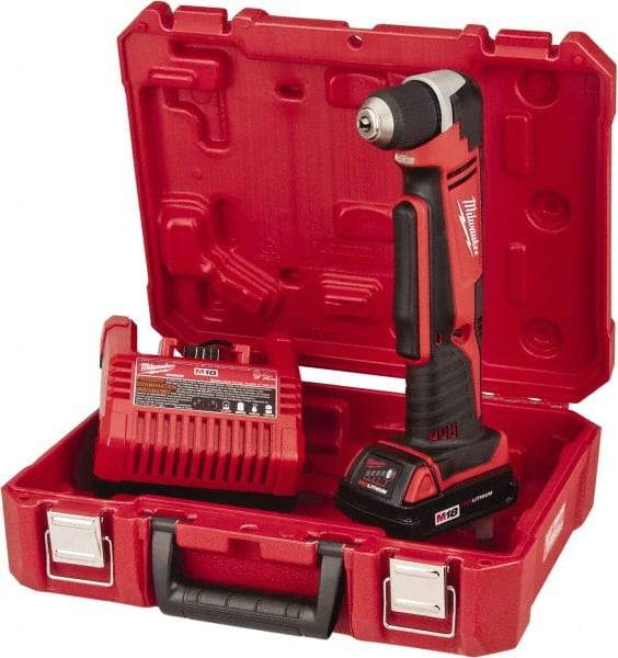 Milwaukee Tool - 18 Volt 3/8" Chuck Right Angle Handle Cordless Drill - 0-1500 RPM, Keyless Chuck, Reversible, 1 Lithium-Ion Battery Included - Industrial Tool & Supply