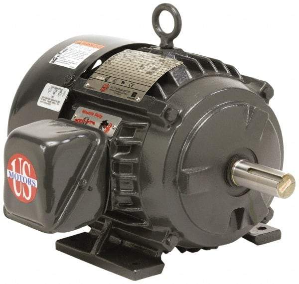 US Motors - 1 hp, TEFC Enclosure, No Thermal Protection, 1,155 RPM, 575 Volt, 60 Hz, Three Phase Energy Efficient Motor - Size 145 Frame, Rigid Mount, 1 Speed, Ball Bearings, 1.5 Full Load Amps, F Class Insulation, Reversible - Industrial Tool & Supply