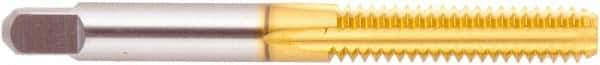 Regal Cutting Tools - 3/8-16 UNC 3B 4 Flute TiN Finish High Speed Steel Straight Flute Standard Hand Tap - Bottoming, Right Hand Thread, 2-15/16" OAL, 1-1/4" Thread Length, H3 Limit, Oversize - Exact Industrial Supply