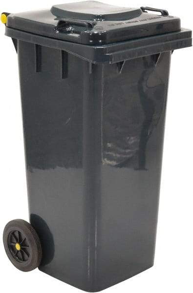 Vestil - 32 Gal Gray Square Trash Can - Polyethylene, None Graphic, 38" High x 21-13/16" Long x 18-3/4" Wide, Lid Included - Industrial Tool & Supply