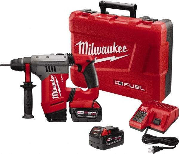 Milwaukee Tool - 18 Volt 1-1/8" SDS Plus Chuck Cordless Rotary Hammer - 0 to 5,000 BPM, 0 to 1,300 RPM, Reversible - Industrial Tool & Supply