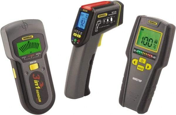 General - 40 to 104°F Operating Temp, Home Inspector Kit - LCD Display, Includes MMD7NP - Pinless Moisture Meter, IRTC50 - Scanning IR Thermometer, MSV100 - Metal/Stud/Voltage Detector, (3) Batteries, Soft Case - Industrial Tool & Supply