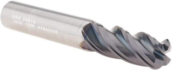 SGS - 1/2", 4 Flute, Single End, Solid Carbide, 1/8" Corner Radius End Mill - 3-1/4" OAL, Right Hand Flute, 1-1/4" LOC, Right Hand Cut - Industrial Tool & Supply