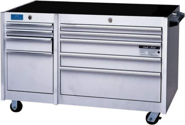 CDI - 9 Drawer Steel/Aluminum/Stainless Steel Tool Roller Cabinet - 45" Wide x 33" High x 24" Deep, Ball Bearing Drawer Slides - Industrial Tool & Supply