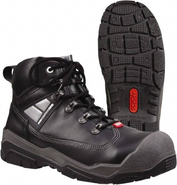 Tegera - Men's Size 11 Medium Width Steel Work Boot - Black, Leather Upper, Rubber Outsole, 6" High, Pull-On - Industrial Tool & Supply