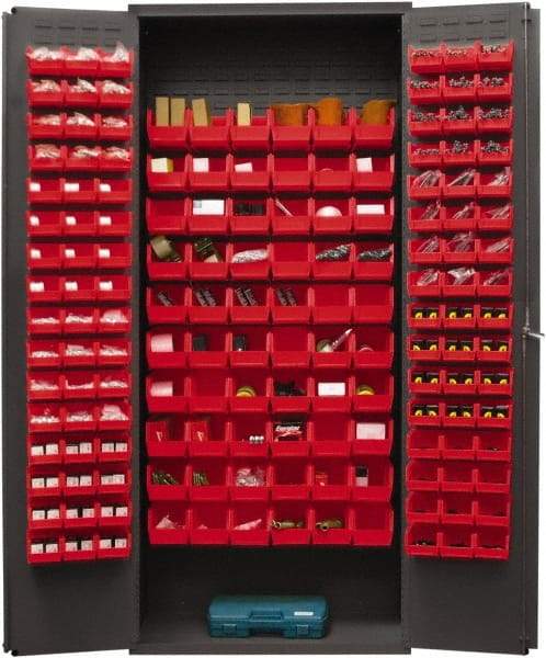 Durham - 156 Bin Storage Cabinet - Steel, 36" Wide x 18" Deep x 84" High, Red - Industrial Tool & Supply