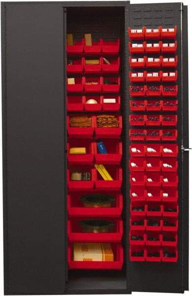 Durham - 138 Bin Storage Cabinet - Steel, 36" Wide x 24" Deep x 84" High, Red - Industrial Tool & Supply