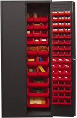 Durham - 138 Bin Storage Cabinet - Steel, 36" Wide x 24" Deep x 84" High, Red - Industrial Tool & Supply
