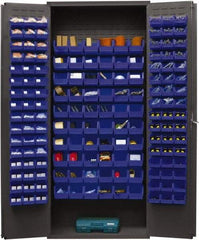 Durham - 156 Bin Storage Cabinet - Steel, 36" Wide x 18" Deep x 84" High, Blue - Industrial Tool & Supply