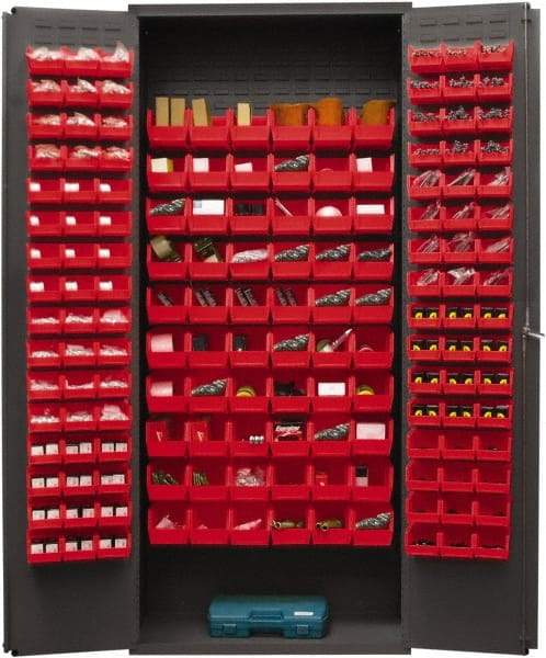 Durham - 156 Bin Storage Cabinet - Steel, 36" Wide x 18" Deep x 84" High, Red - Industrial Tool & Supply