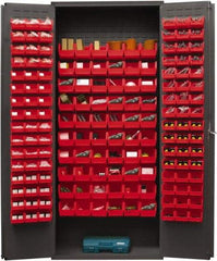 Durham - 156 Bin Storage Cabinet - Steel, 36" Wide x 18" Deep x 84" High, Red - Industrial Tool & Supply