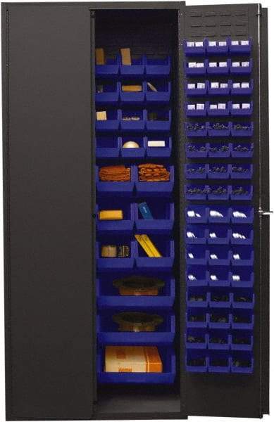 Durham - 138 Bin Storage Cabinet - Steel, 36" Wide x 24" Deep x 84" High, Blue - Industrial Tool & Supply