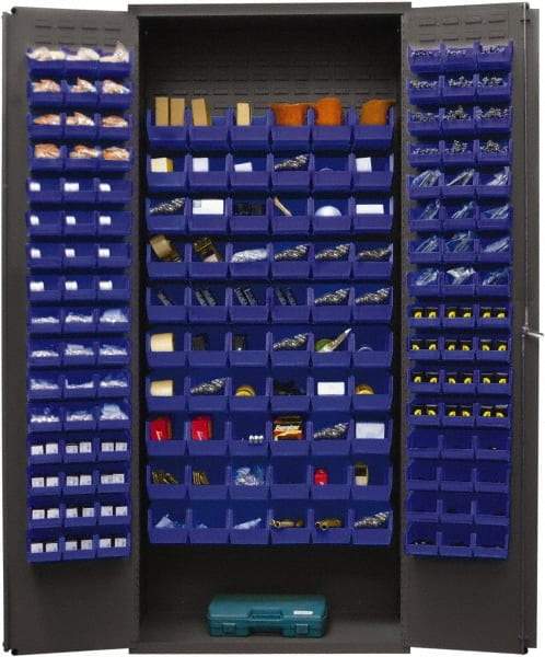 Durham - 156 Bin Storage Cabinet - Steel, 36" Wide x 18" Deep x 84" High, Blue - Industrial Tool & Supply
