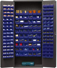 Durham - 156 Bin Storage Cabinet - Steel, 36" Wide x 18" Deep x 84" High, Blue - Industrial Tool & Supply