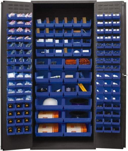 Durham - 138 Bin Storage Cabinet - Steel, 36" Wide x 24" Deep x 84" High, Blue - Industrial Tool & Supply