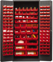 Durham - 138 Bin Storage Cabinet - Steel, 36" Wide x 24" Deep x 84" High, Red - Industrial Tool & Supply