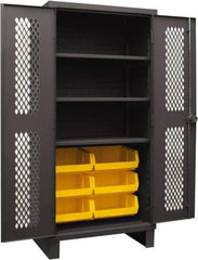 Durham - 3 Shelf 6 Bin Storage Cabinet - Steel, 36" Wide x 24" Deep x 78" High, Yellow - Industrial Tool & Supply