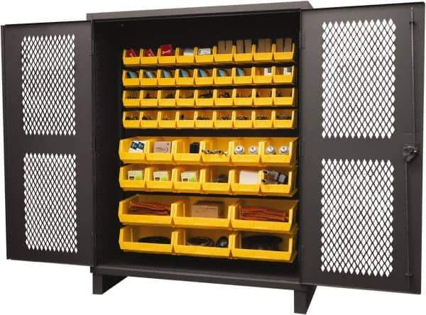 Durham - 54 Bin Storage Cabinet - Steel, 60" Wide x 24" Deep x 78" High, Yellow - Industrial Tool & Supply