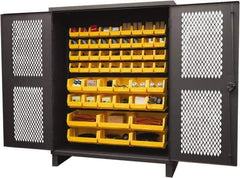 Durham - 54 Bin Storage Cabinet - Steel, 60" Wide x 24" Deep x 78" High, Yellow - Industrial Tool & Supply