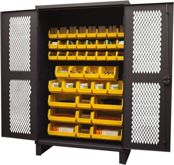 Durham - 42 Bin Storage Cabinet - Steel, 48" Wide x 24" Deep x 78" High, Yellow - Industrial Tool & Supply