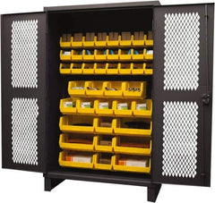 Durham - 42 Bin Storage Cabinet - Steel, 48" Wide x 24" Deep x 78" High, Yellow - Industrial Tool & Supply