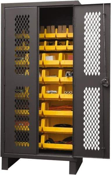Durham - 30 Bin Storage Cabinet - Steel, 36" Wide x 24" Deep x 78" High, Yellow - Industrial Tool & Supply