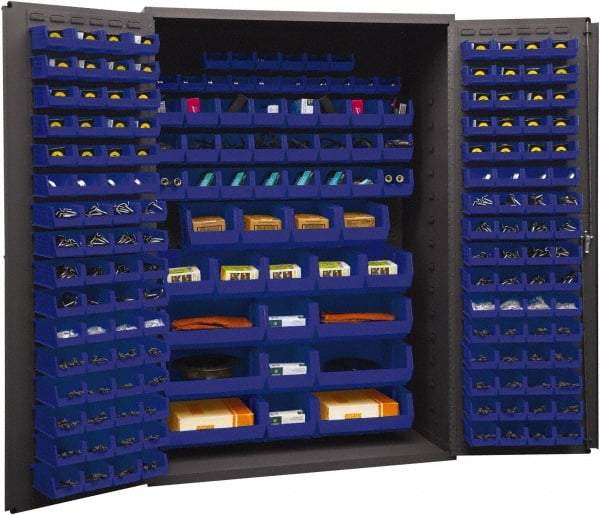 Durham - 186 Bin Storage Cabinet - Steel, 48" Wide x 24" Deep x 72" High, Blue - Industrial Tool & Supply